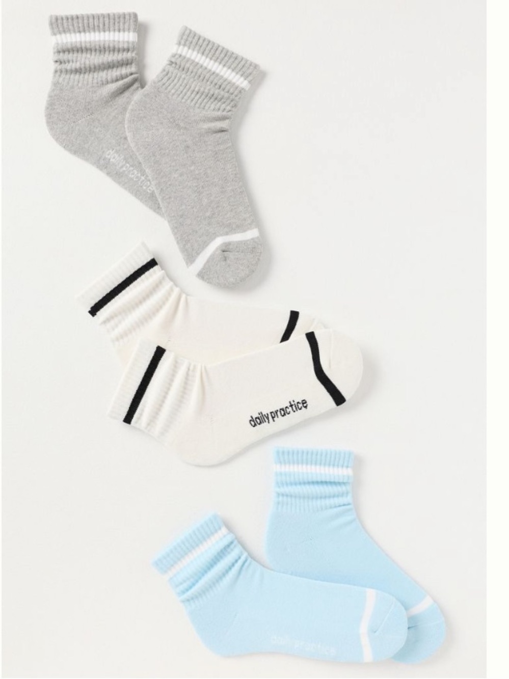 Anthropologie Daily Practice Stripe Crew Socks, Set of 3 NWT